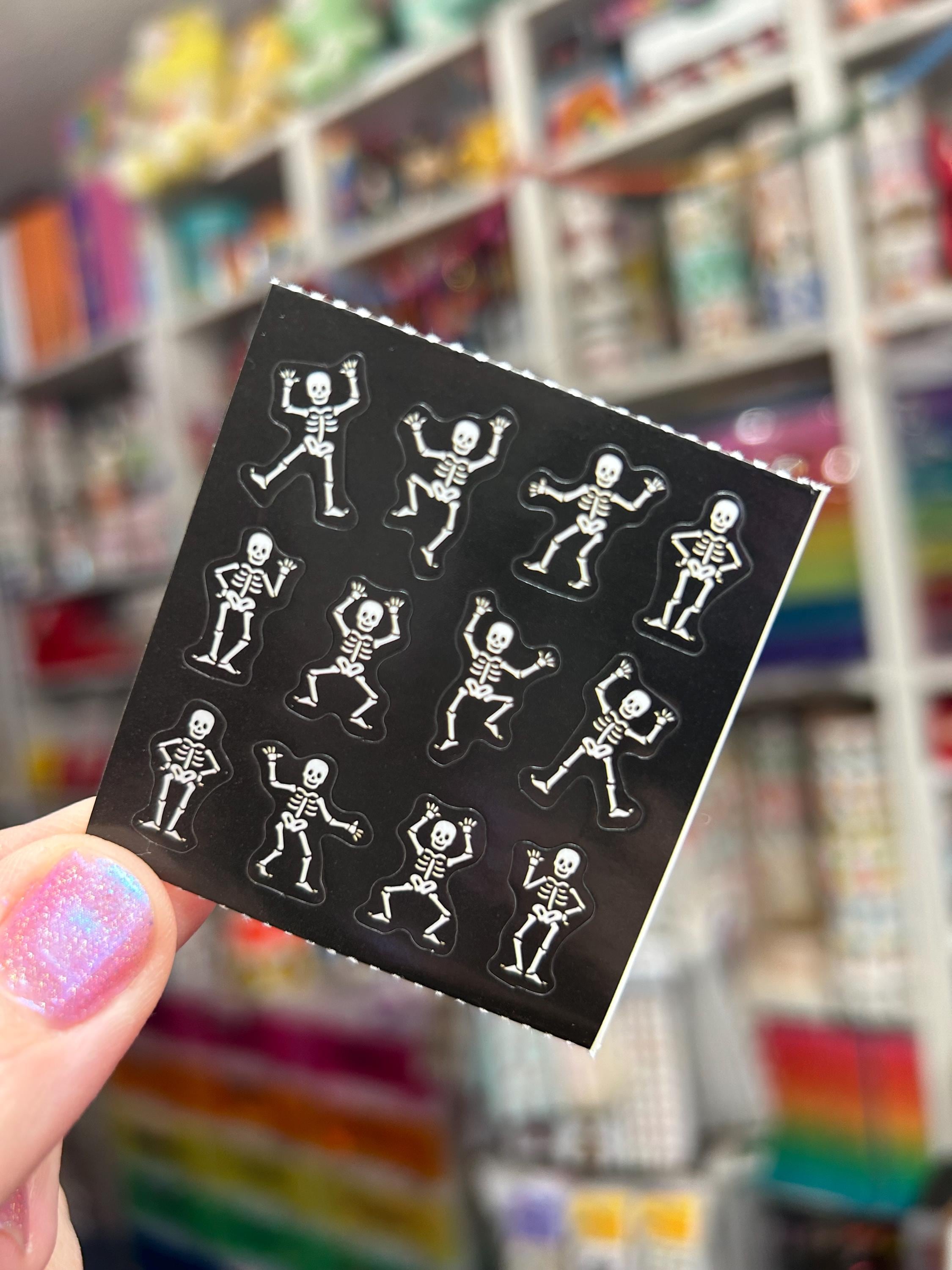 Vintage Mini Dancing Skeleton Bones Halloween Stickers