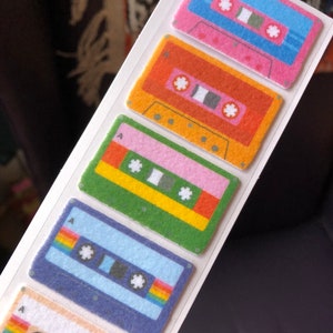 Fuzzy Retro 80s Cassette Tapes Stickers Flocked