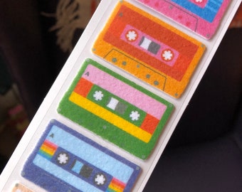 Fuzzy Retro 80s Cassette Tapes Stickers Flocked