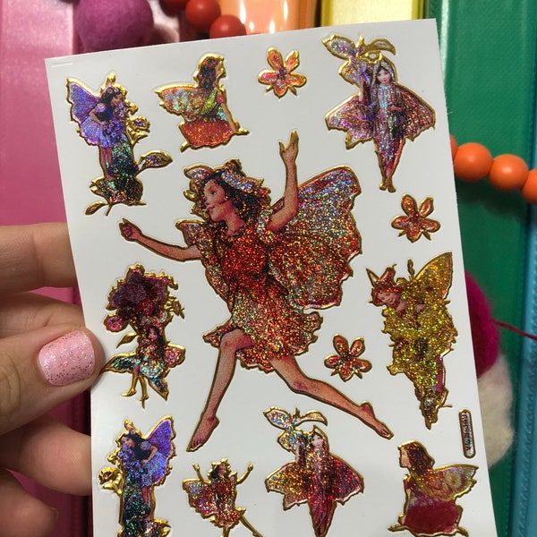 Gold Rainbow Sparkle Glitter Prismatic Fairy Faerie Stickers