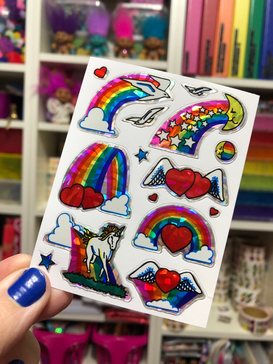 Stickers Vintage Licorne Prism – Grand Arc-en-ciel Avec Montagnes, Numéroté (code18-3)