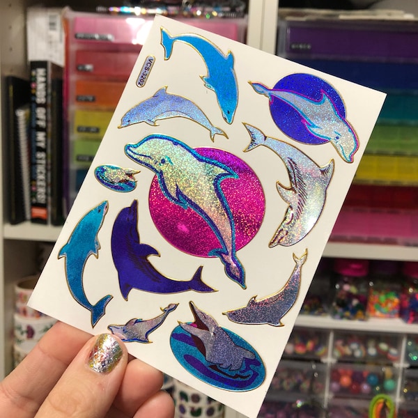 Gold Sparkle Prismatic Dolphin Stickers
