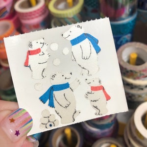 Rare Vintage Fabric Silky Polar Bear Snowball Stickers