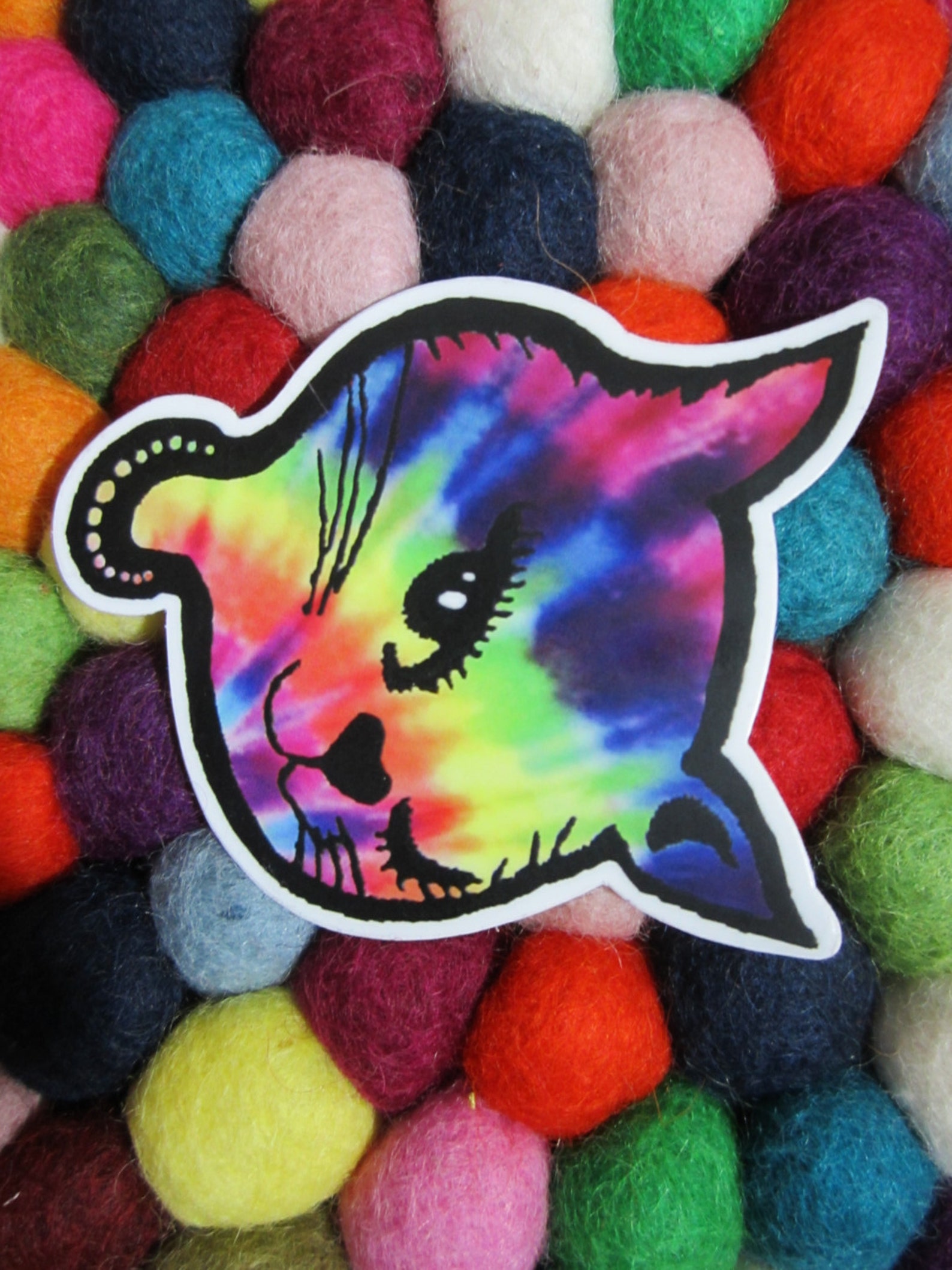 Tie Dye Winking Kitty Cat Head Sticker Etsy