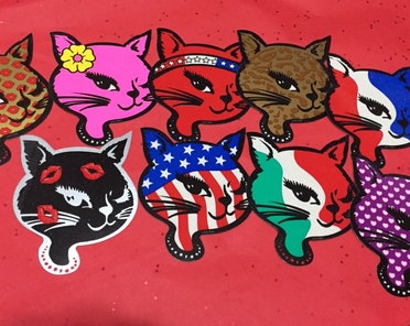 Set of 9 GLITTER Winking Cat Stickers - Retro Vending 80's 90's