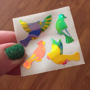 Vintage Iridescent Pearl Rainbow Bird Stickers Great 7 Seven