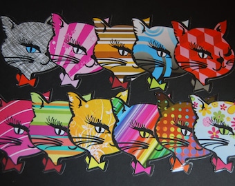 Winking Kitty Cat Head Sticker - Retro Vintage Vending