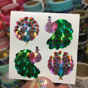 Vintage Sparkle Prismatic Rainbow Peacock Stickers Great 7 Seven