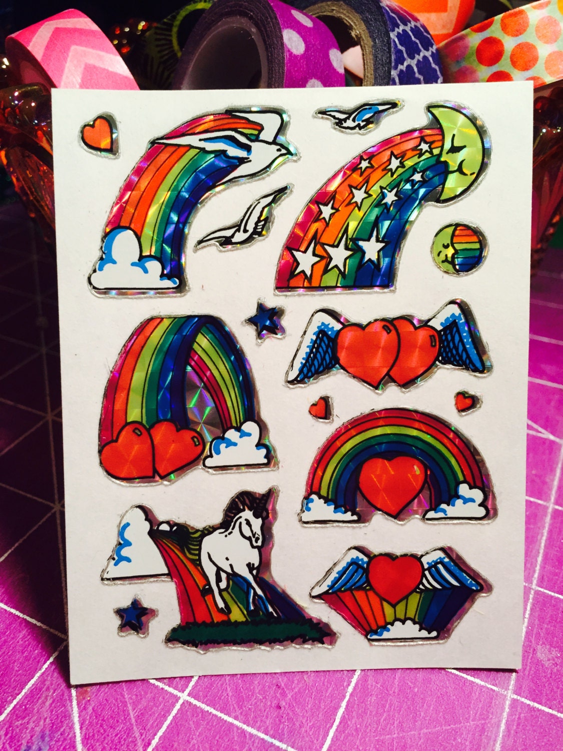 Stickers Vintage Licorne Prism Numéroté – Grand Arc-en-ciel Montagnes – Code18-3 Occasion