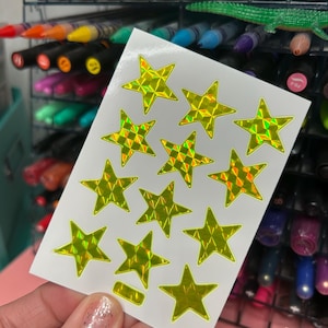 Vintage Gold Star Stickers - Rainbow Sparkle Prism