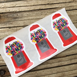 Set of 3 I Love Stickers Retro Gumball Machine Stickers