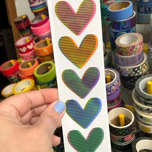 Strip of Iridescent Pearly Foil Rainbow Heart Stickers