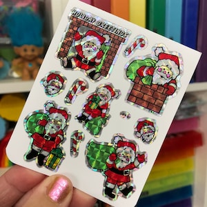 Rare Vintage Prism Rainbow BJ Santa Claus Stickers