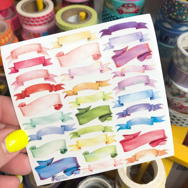 Sheet of Rainbow Banner Scroll Stickers Pastel Kawaii Planner