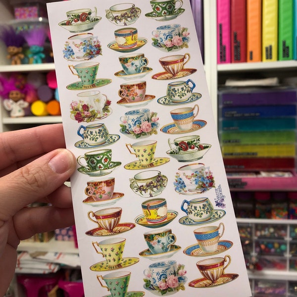 Tea Cups and Saucer Stickers Sheet Tea Party