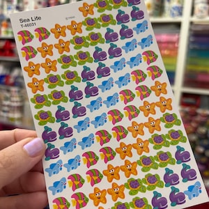 Sheet of Mini Sea Ocean Fish Turtle Whale Shark Stickers Reward Chart Planner