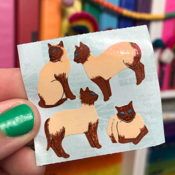 Vintage Shiny Siamese Kitty Cat Stickers Kromekote