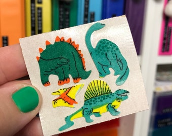 Vintage Fuzzy Dinosaur Stegosaurus Brontosaurus Stickers