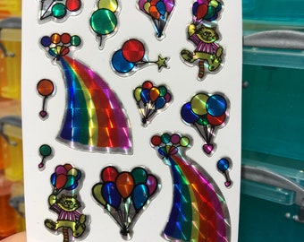 Rare Vintage Prism Rainbow Balloon Kitty Cat Stickers 1980s