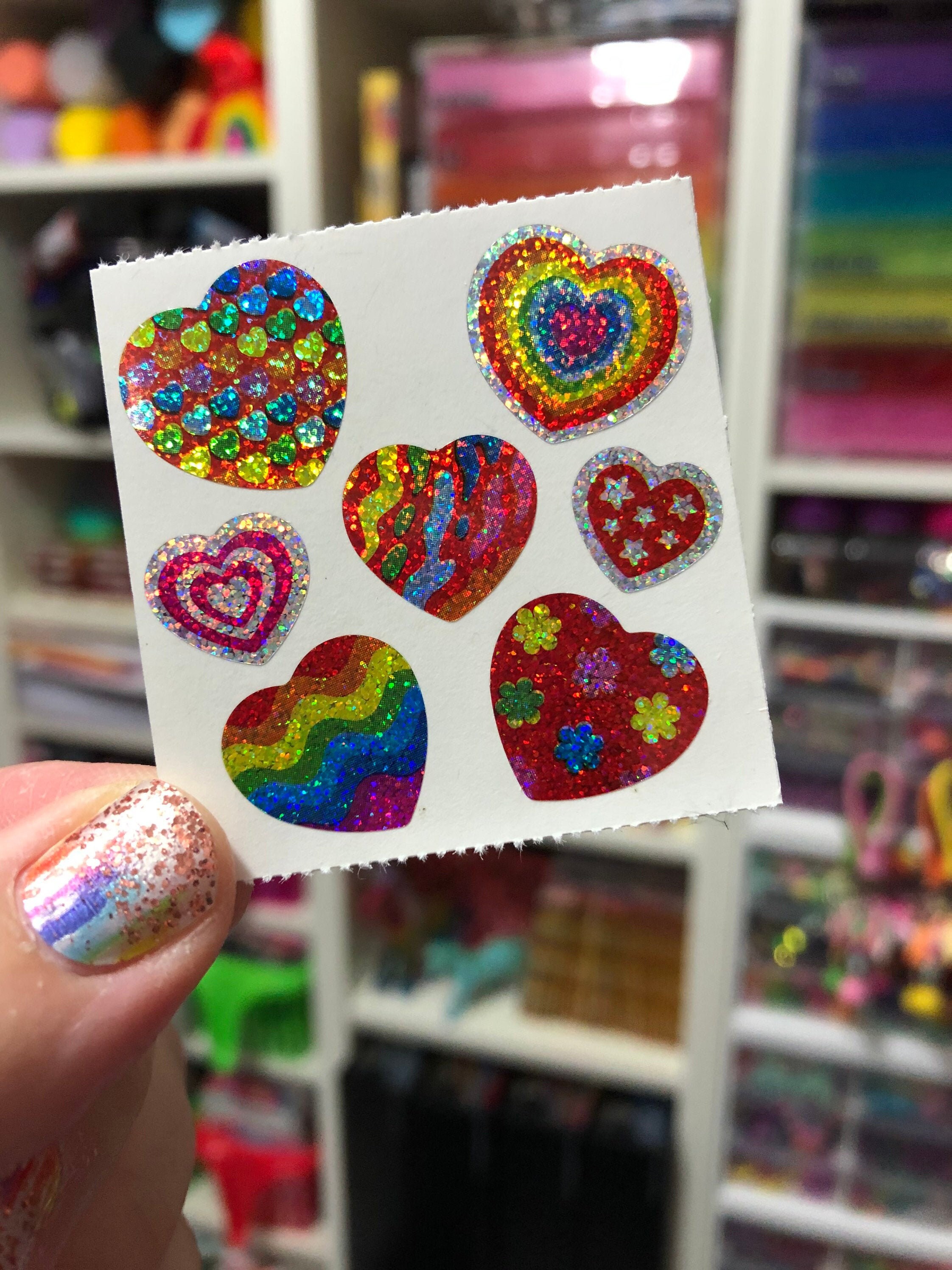 Sparkle Prismatic Rainbow Heart Stickers 