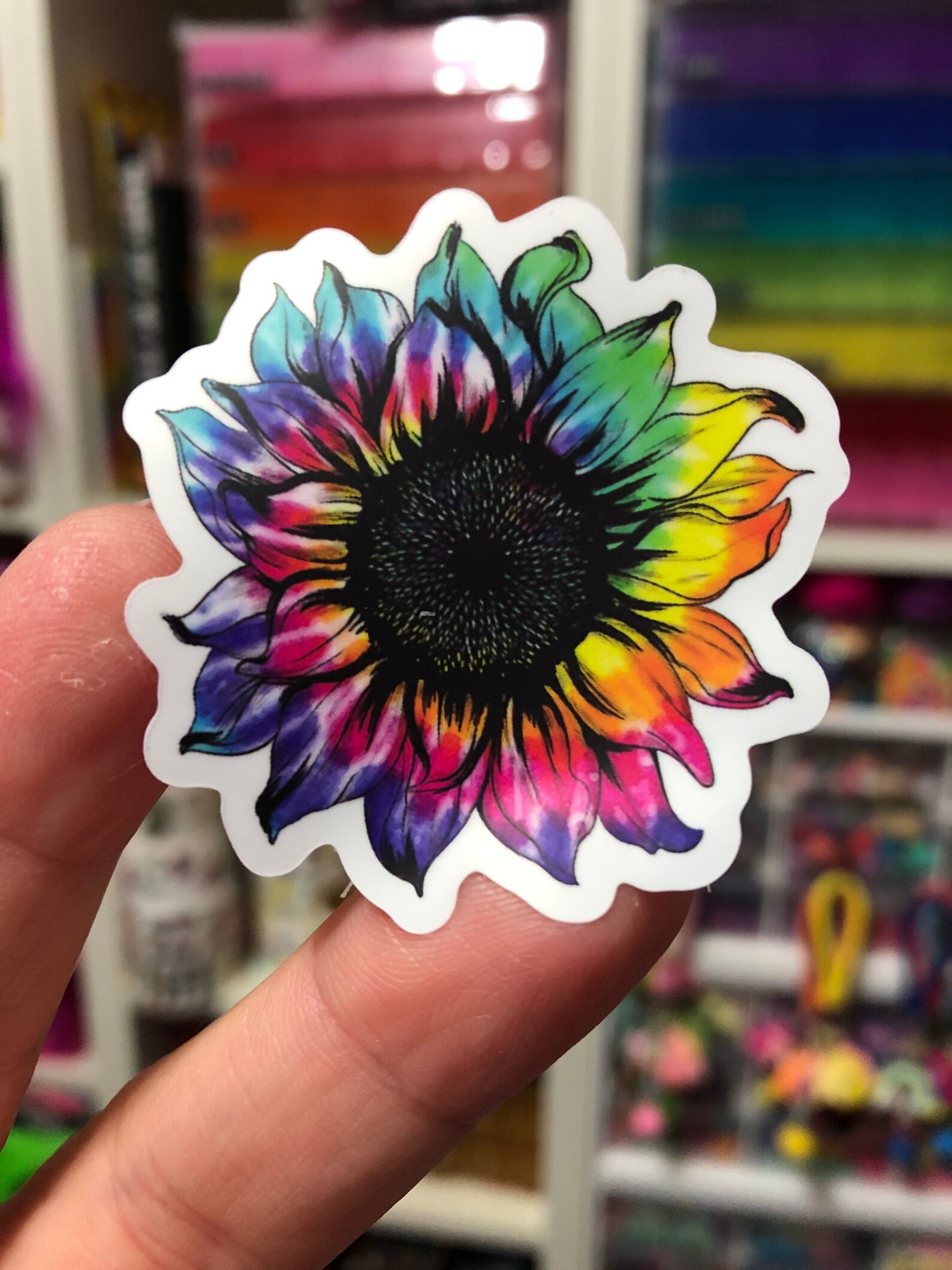 Rainbow Tie Dye Sunflower Sticker Vinyl Etsy