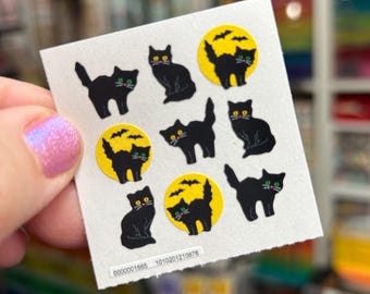 Vintage Black Cat Full Moon Bat Halloween Stickers