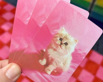 Set of 3 - 60s 70s 80s Vintage Playing Cards ~ Pink Kitten Cat ~ Junk Journals Scrapbooks Paper Crafts Swap