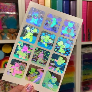 Super Rare Vintage Teddy Bear Holographic Rainbow Laser Stickers Discontinued