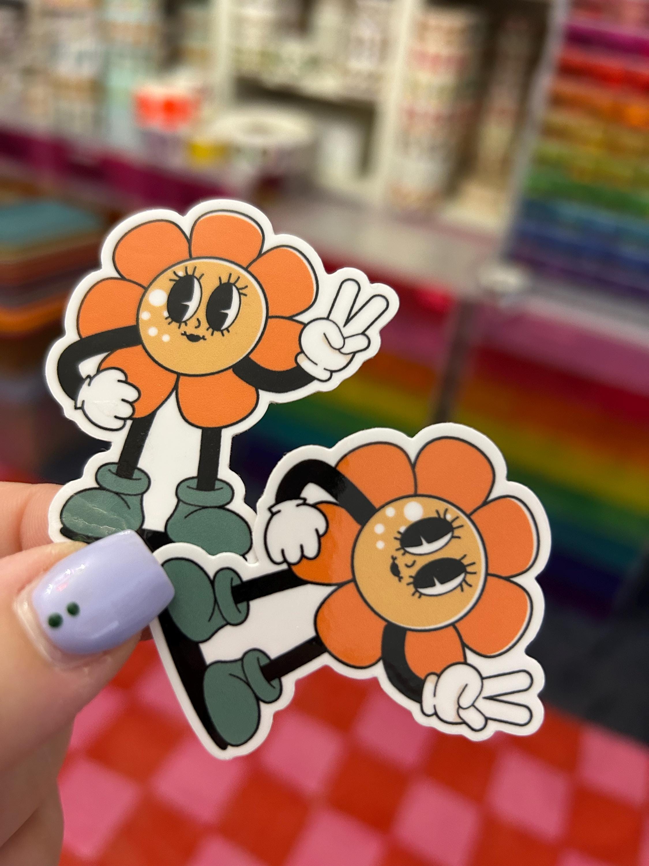 Set of 2 Retro Flower Power Daisy Hippy Girl Stickers - Etsy