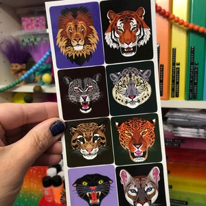 Big Wild Cat Stickers Sheet Tiger Cheetah Lion Panther Couger