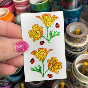 Limited Edition Sparkle Prism California Poppies Stickers Mrs Grossmans