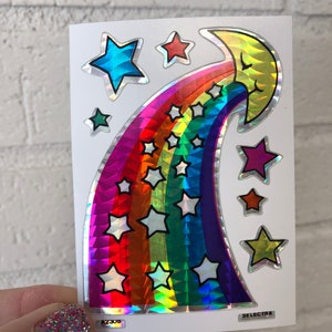 Vintage Selectra Sparkle Prismatic Rainbow Moon Star Stickers