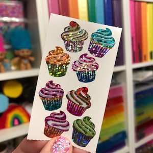 Hambly Sparkle Prismatic Rainbow Cupcake Stickers