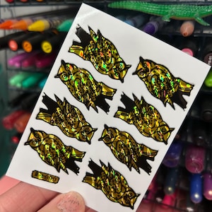 Vintage Gold Owl Bird Stickers - Rainbow Sparkle Prism