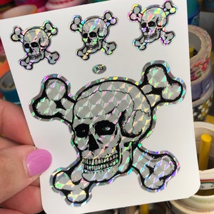Vintage BJ Crossbones Skull Sticker - Sparkle Prism