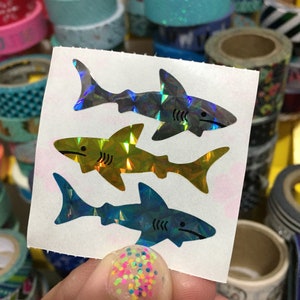 Vintage Sparkle Prismatic Shark Stickers Great 7 Seven
