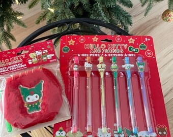 Bolígrafos de gel navideños de Hello Kitty y sus amigos con bloc de notas Kuromi