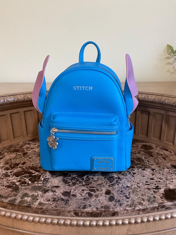 Disney Lilo & Stitch Mini Backpack Blue Faux Leather Character Bag with Ears Loungefly Disney Lilo & Stitch Figural Stitch with Lei Mini  main image 2