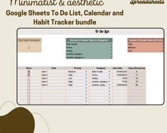 To Do List and Calendar Google Sheets Digital Planner Spreadsheets - Etsy
