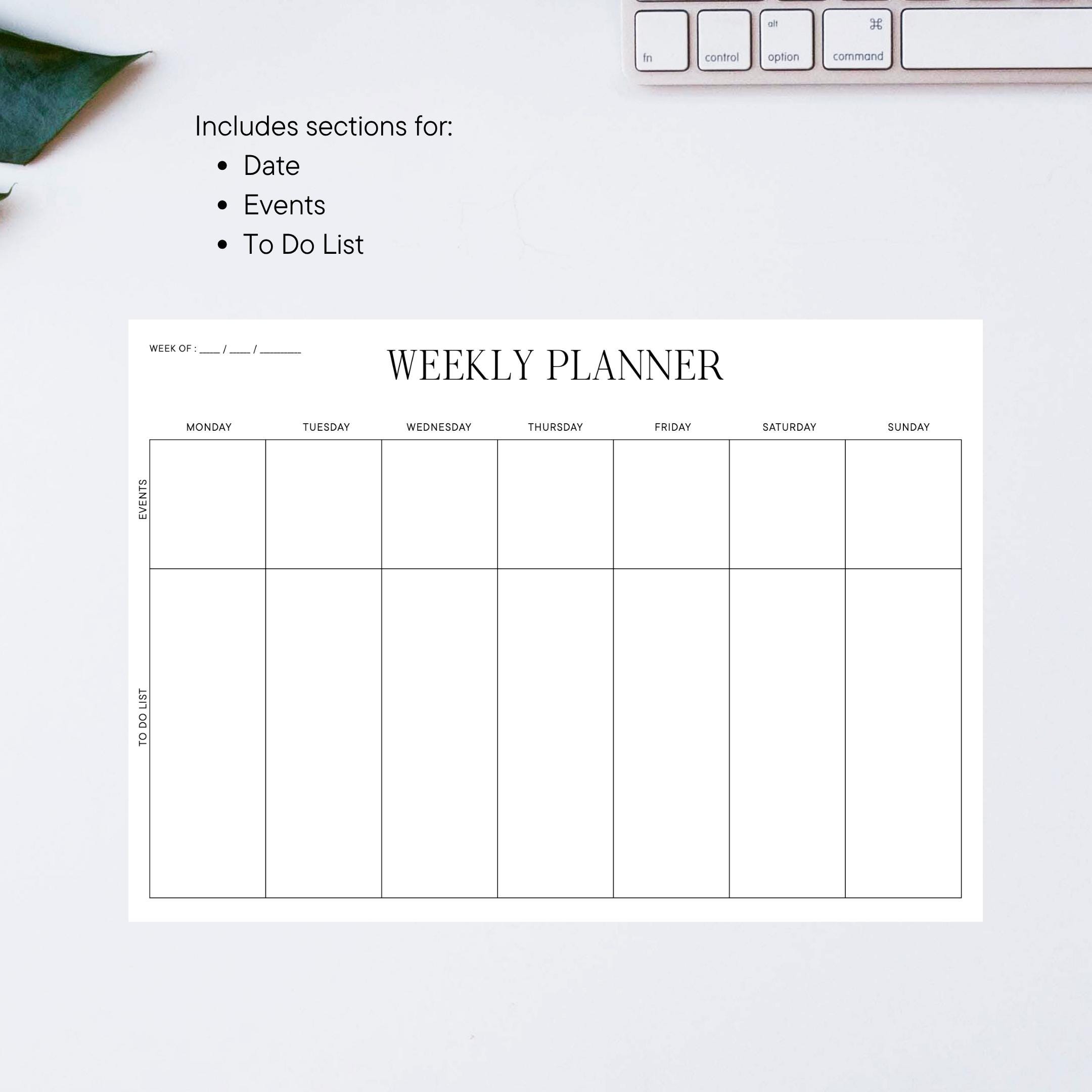 Task Sections Weekly to Do List Printable With Events & Task Sections | Undated Grid ...