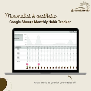 Monthly Habit Tracker Spreadsheet for Google Sheets, Grow Flowers as you complete habits, Digital planner, Gamify Google Template