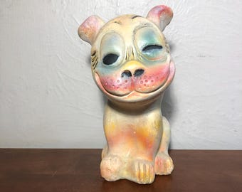 Vintage 8&quot; Tall Carnival Chalkware Prize - Bonzo The Winking Dog Bulldog