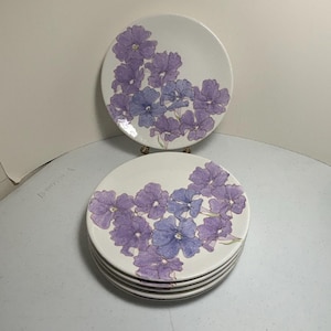 Ernesto Salerno Set of 6 Purple Blue Floral 8.5” Salad Plates 1962