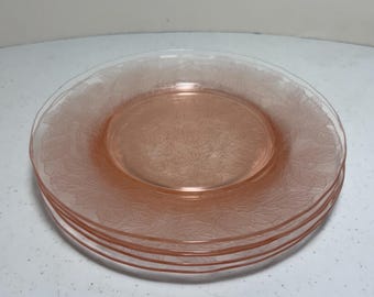 MacBeth Evan’s Lot of 5 Pink Dogwood Depression Glass 8” Luncheon Plate 1930’s