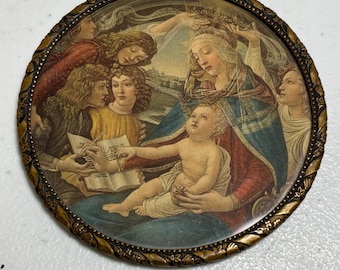 Vintage Madonna of the Magnificat Ornate Gold Framed 3.5” Round Print Sandro Botticelli