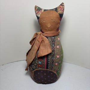 Vintage Folk Art Patchwork Quilted Hand Stiched Weighted Door Stop Cottagecore 13” Tall