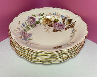 Vintage Set of 6 Rosenthal Ivory Daphne Floral 8.25” Soup Bowls Gold Trim Germany