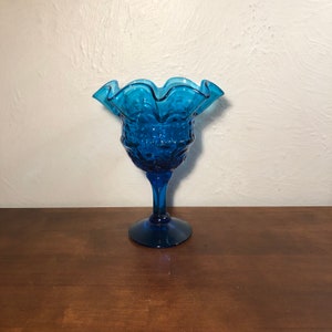 West Virginia Art Glass Wayne Husted Blenko 1960s Turquoise Chalice 9.75&quot; Vase