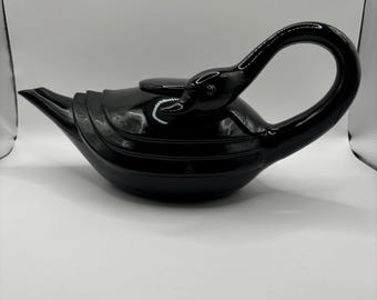 Fitz & Floyd French Deco Black Swan Teapot 1985