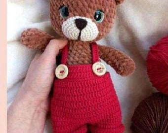 Bear Red Overalls Crochet Amigurumi Pattern PDF - Gift for her - Amigurumi Pattern